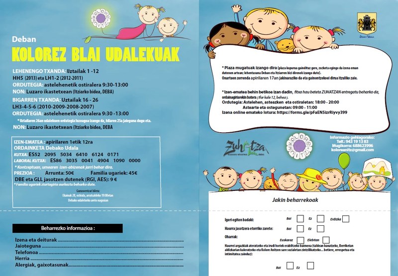 Abierto el plazo de inscripción para las colonias Kolorez Blai 