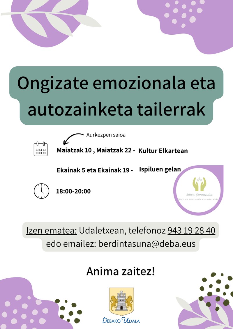 El Ayuntamiento de Deba organiza un taller basado en el bienestar emocional y el autocuidado