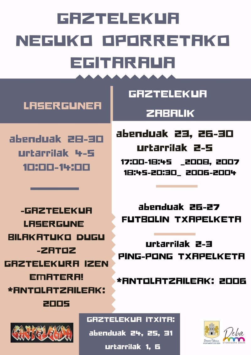 El Gazteleku de Deba prepara un variado programa para las vacaciones de invierno