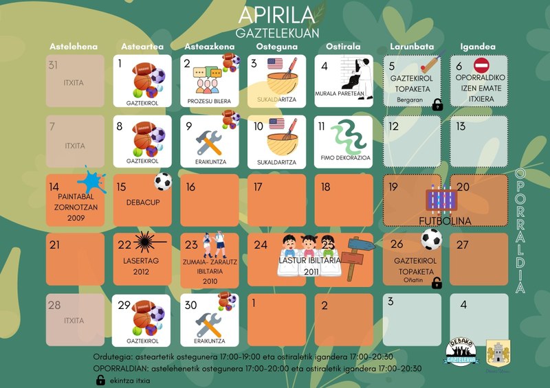El Gazteleku de Deba prepara una oferta especial para abril, incluyendo las actividades de las vacaciones de primavera