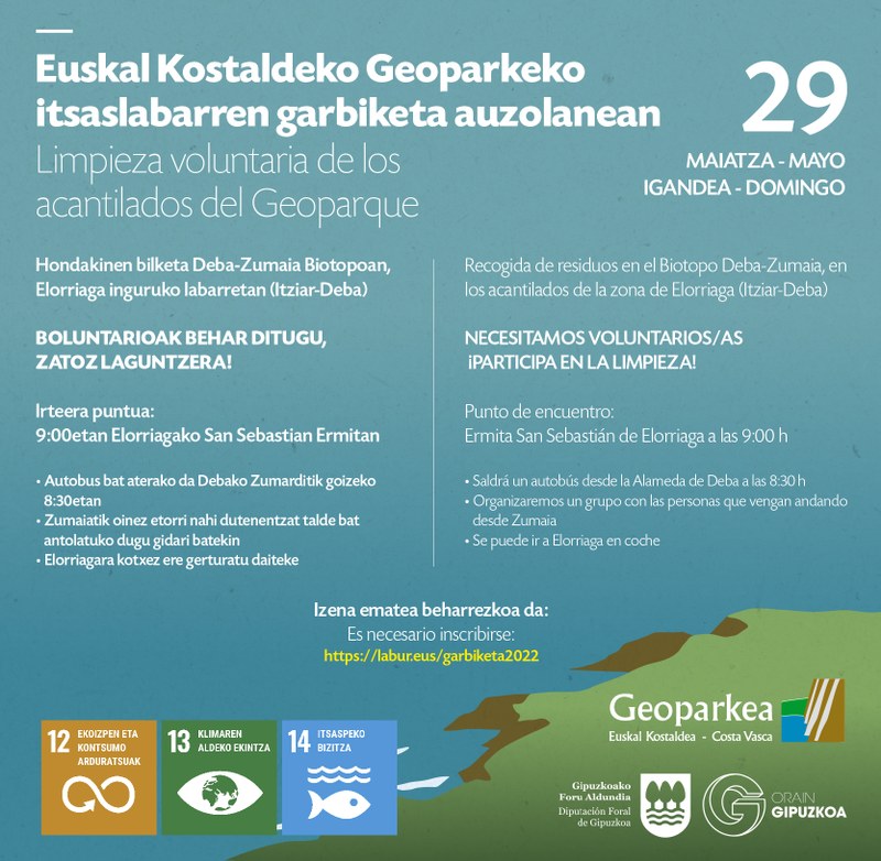 Jornada de limpieza voluntaria de los acantilados del Geoparque de la Costa Vasca
