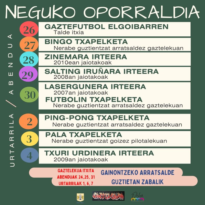 Askotariko ekimenekin beteta dator Debako Gaztelekuaren neguko oporraldirako agenda