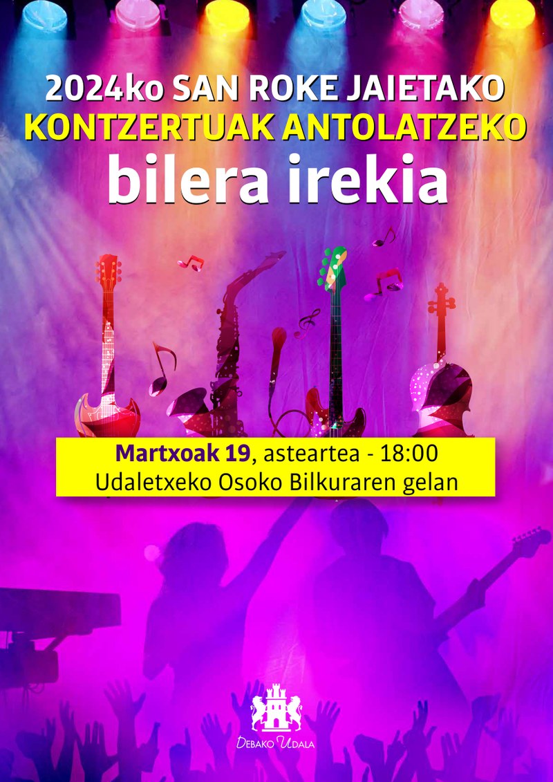 Debako Udalak 2024ko San Roke jaietako kontzertuak antolatzeko bilera irekian parte hartzera animatu ditu herritarrak