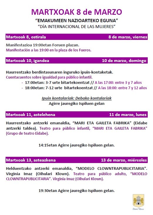 Emakumeen Nazioarteko Egunaren baitan hainbat ekintza antolatu ditu Udalak