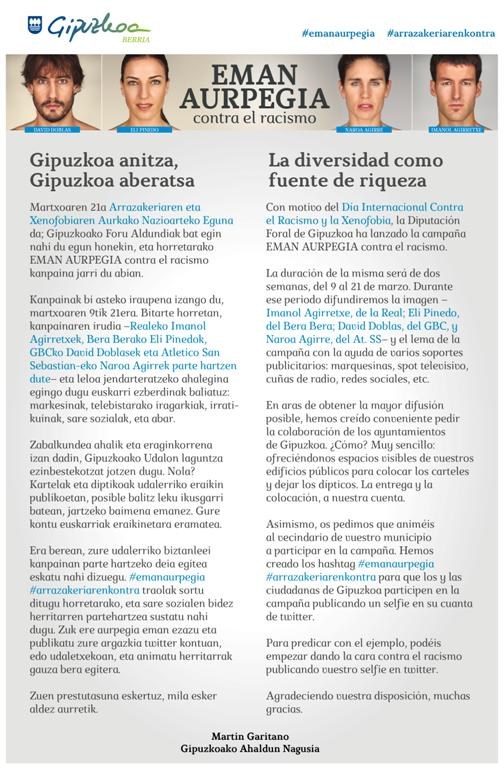 Eman aurpegia - Arrazakeriaren aurka