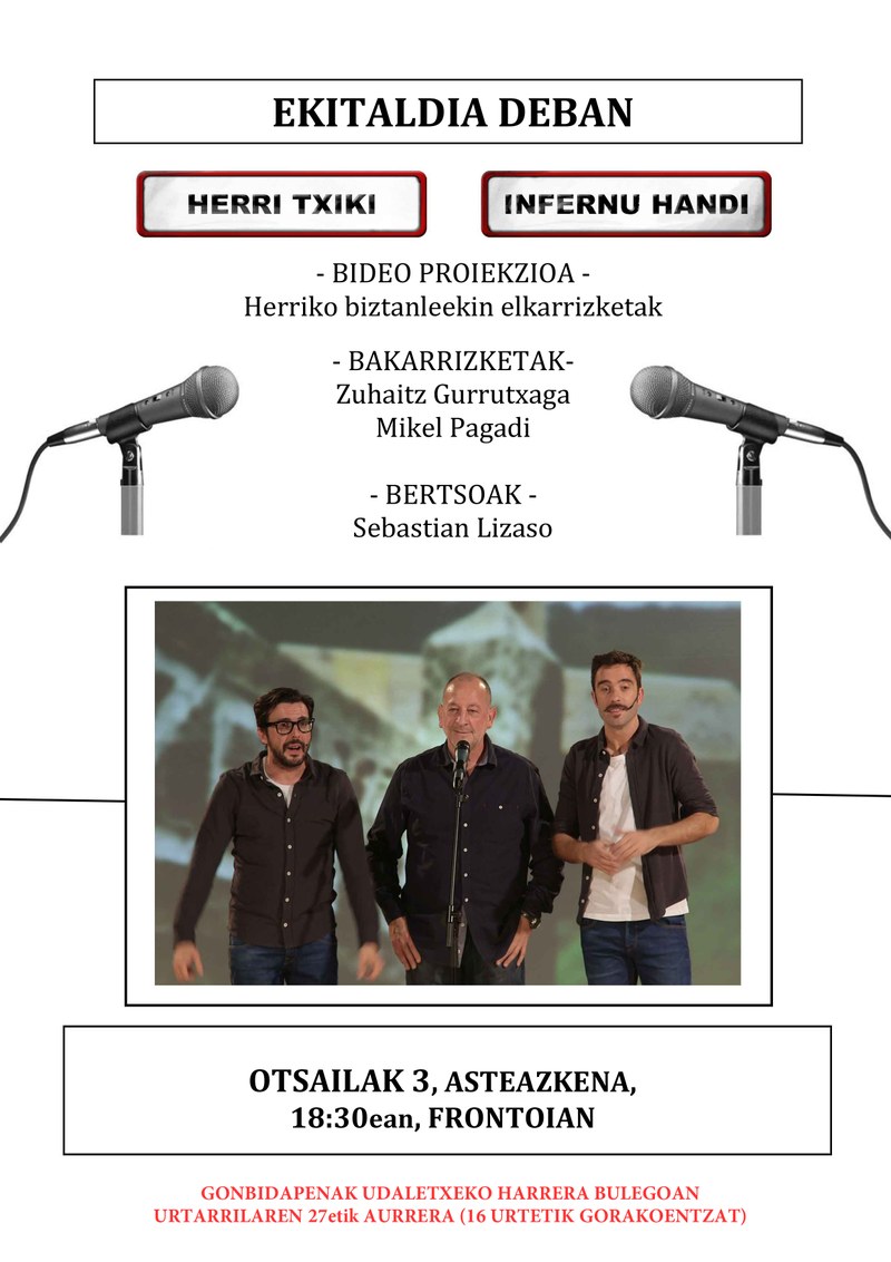 Herri Txiki Infernu Handi ETB1eko saioaren ekitaldian parte hartzeko sarrerak banatuko dira