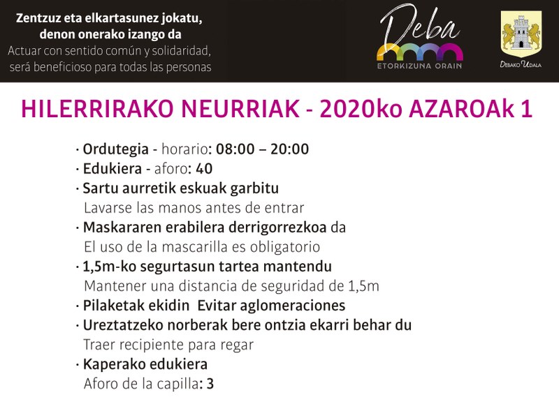 Hilerrietan ere osasuna zaintzeko hainbat jarraibide zehaztu ditu Debako udalak