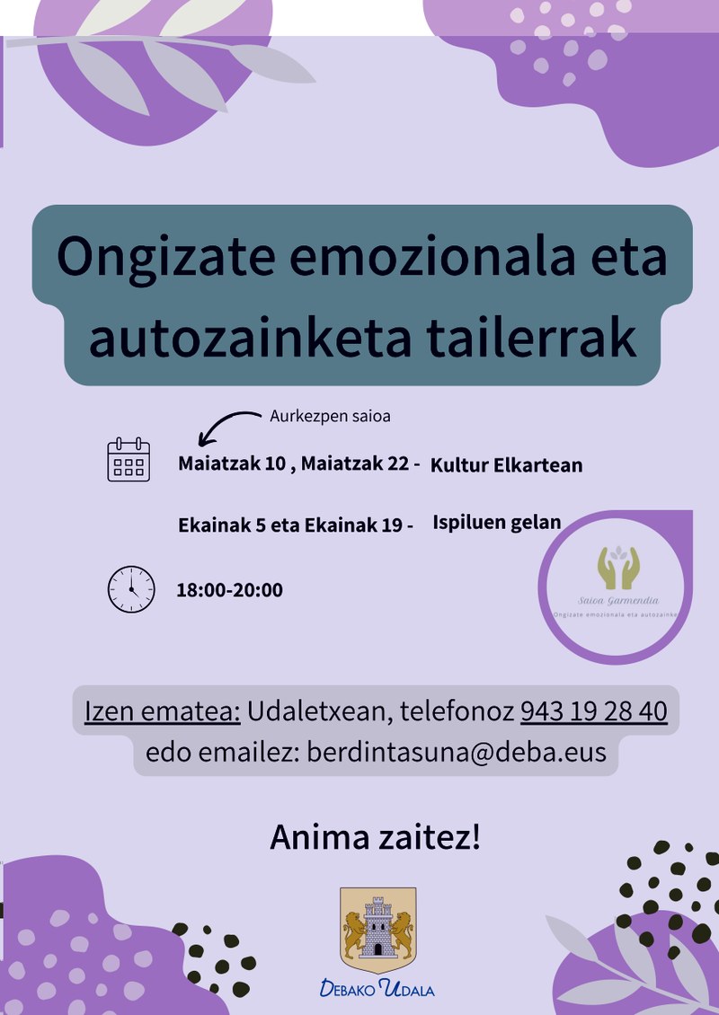 Ongizate emozionala eta autozainketa hizpide dituen tailerra antolatu du Debako Udalak