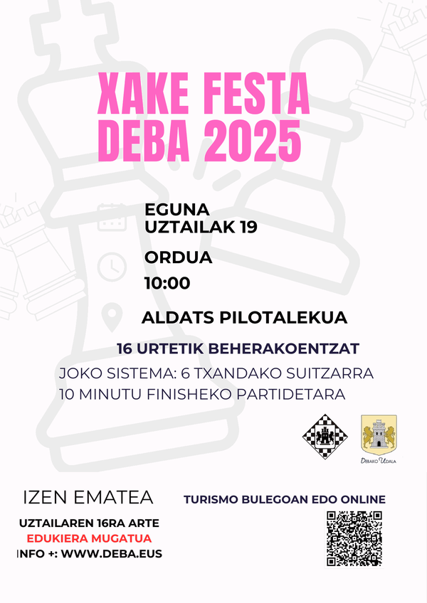 Deba celebrará la fiesta del ajedrez el 19 de julio