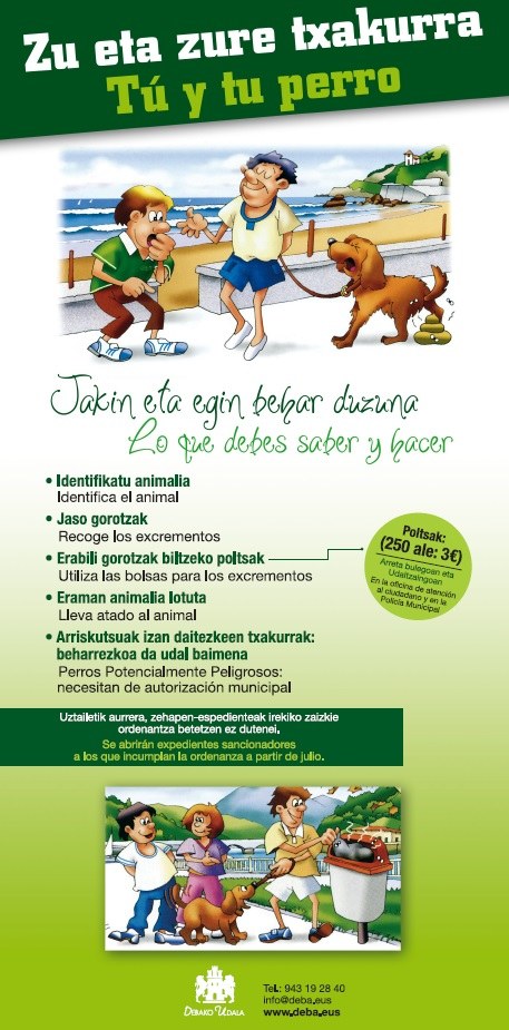 El Ayuntamiento de Deba proporcionará a las personas propietarias de los animales packs de 250 bolsas biodegradables