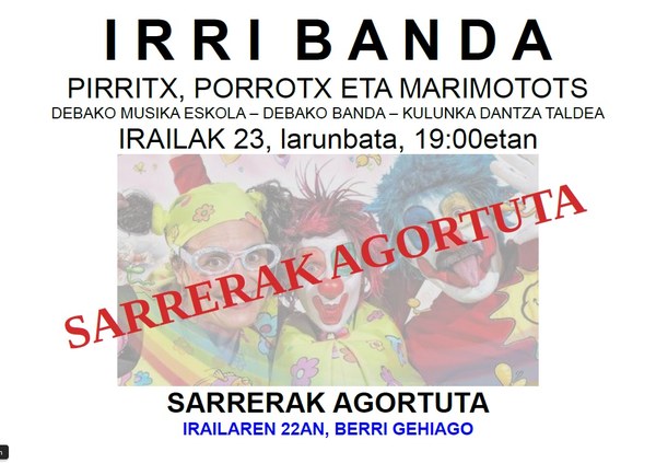 Entradas agotadas para la actuación Irri Banda