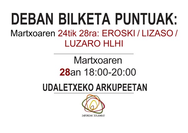 Recogida de alimentos en Deba a favor del proyecto Lesbos de Zaporeak