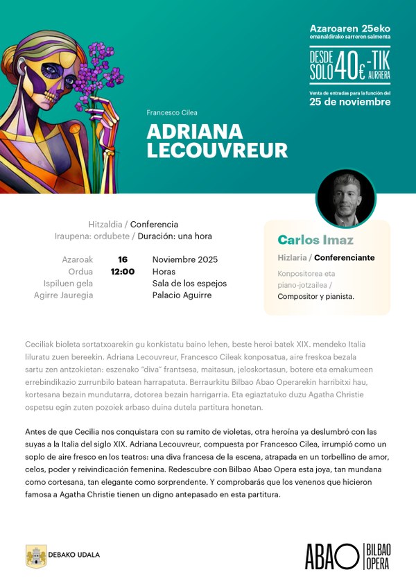 Adriana Lecouvreur operari buruzko hitzaldia, azaroaren 16an, igandea