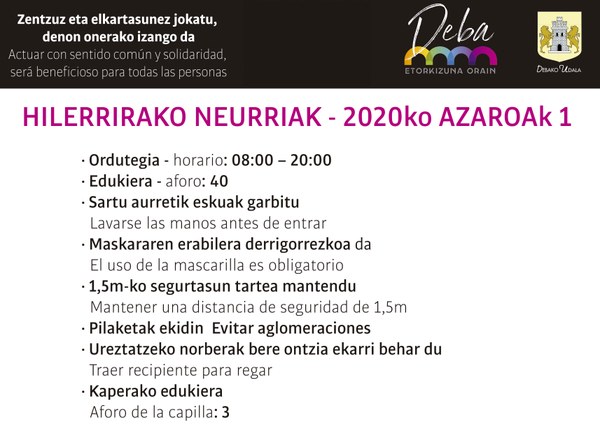 Hilerrietan ere osasuna zaintzeko hainbat jarraibide zehaztu ditu Debako udalak